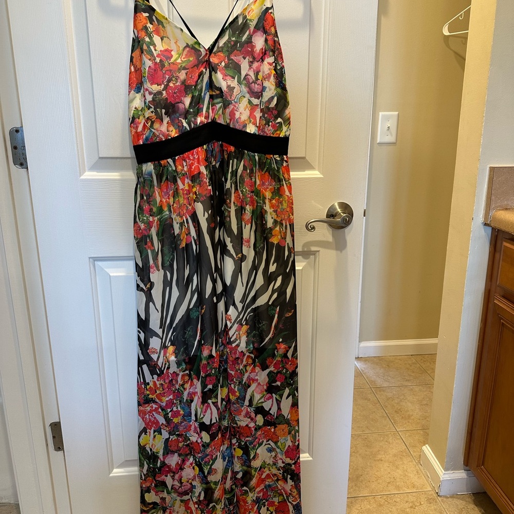 Floral Maxi Dress with Black Accents